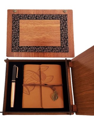 Ayder Timya Ahşap Kutulu Taba Renk Deri Defter ve Kalem Set TG/Tmya1395 213044