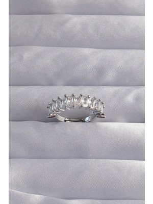 Ayder Timya Pirinç Ayarlamalı Gümüş Renk Baget Taşlı Su Yolu Yüzük - TJ-BYK3286 TG/TMYA1395 213280