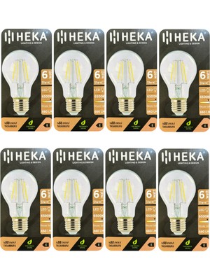 Avarson (8 Adet) Heka 6W (51W) 6500K (Beyaz Işık) E27 Duylu (Kalın Duy) LED Şeffaf Ampul