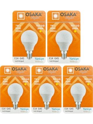 Avarson (5 adet) Osaka 7W (50W) Sarı IŞIK E14 DUYLU (Ince Duy) LED Mini Ampul