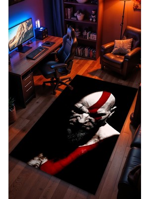 Charmbi God Of War Kratos Desenli Kaymaz Taban Makinede Yıkanabilir Gaming Oyuncu Gamer Genç Odası Halısı