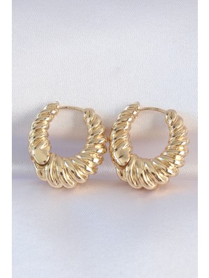 Ayder Timya Pirinç Gold Renk Tırtık Detay Bombeli Halka Küpe - TJ-BKP8972 TG/Tmya1395 212394
