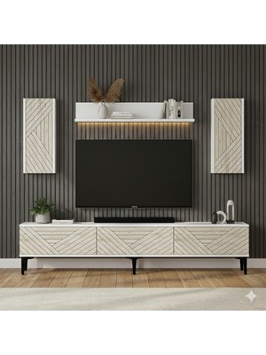Yumedi Design TVR1802BT - Stoyan Tv Ünitesi Takımı 180CM Beyaz-Traverten