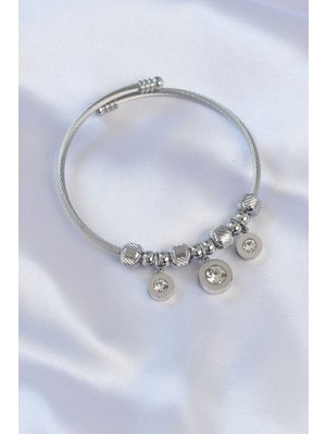 Ayder Timya 316L Çelik Gümüş Renk Zirkon Taşlı Model Charm Bileklik - TJ-BB6090 TG/Tmya1395 212517