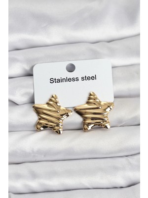 Calperia 316L Çelik Gold Renk Yıldız Model Kadın Küpe