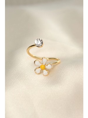 Calperia Papatya Tasarımlı Zirkon Taşlı Ayarlanabilir Yüzük