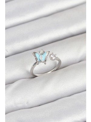 Calperia Pirinç Gümüş Renk Kelebek Model Kadın Yüzük