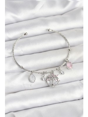 Calperia Hayat Ağacı Charmlı Gümüş Renk Pirinç Kadın Bileklik