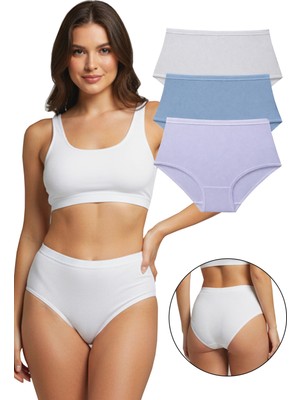 Sensu Kadın Fitilli Yüksek Bel 3'lü Külot Set - KTS4080 Mavi