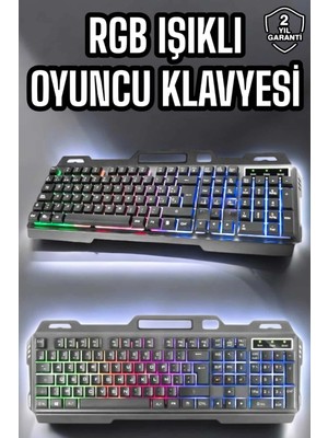 Calperia LED Işıklı Oyuncu Klavye USB Girişli Rgb Işıklı Q Klavye Mouse Hediyeli