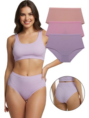 Sensu Kadın Fitilli Yüksek Bel 3'lü Külot Set - KTS4080 Pembe