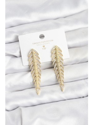 Calperia Pirinç Gold Renk Balık Sırtı Model Zirkon Taşlı Kadın Küpe