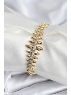 Calperia Pirinç Vıp Seri Gold Renk Sıralı Damla Model Kadın Bileklik