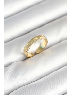 Calperia Gold Renk Şerit Zirkon Taşlı Kadın Yüzük