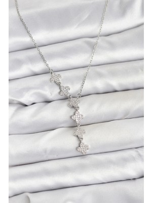 Calperia 316L Çelik Zincir Gümüş Renk Yonca Model Kadın Kolye