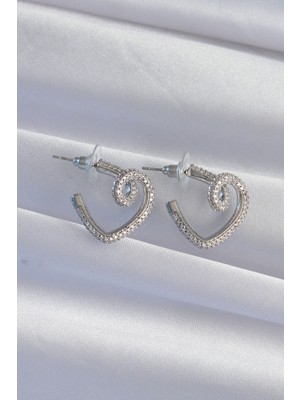 Ayder Timya Pirinç Gümüş Renk Zirkon Taşlı Kıvrımlı Yarım Kalp Küpe - TJ-BKP9278 TG/Tmya1395 213141