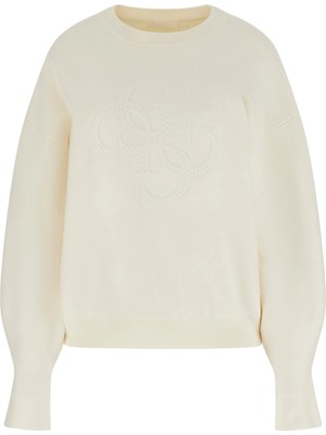 Guess Uzun Kollu Bisiklet Yaka Parker 4g Logolu Triko Kadın Beyaz Triko W6RR48Z26I2-G047