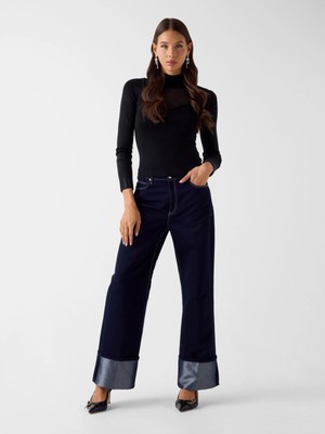 Guess Uzun Kollu Dik Yaka Lucy Taş Işlemeli Triko Kadın Siyah Triko W6RR45Z4842-JBLK