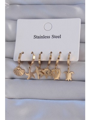 Ayder Timya 316L Çelik Gold Renk Zirkon Taşlı Hayvan Figürlü Deniz Yıldızı Model Halka Küpe Seti - TJ-BKP9155 TG/Tmya1395 212898