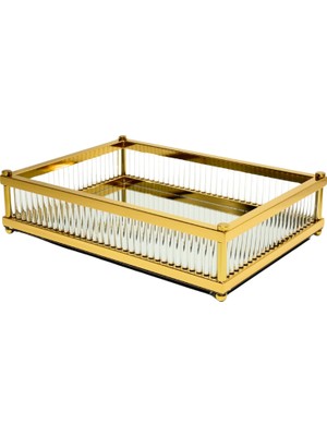 Lara Decor Gold Kristal Taşlı Paslanmaz Tepsi