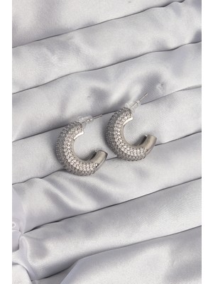 Ayder Timya Pirinç Gümüş Renk Zirkon Taşlı Yarım Halka Küpe - TJ-BKP9114 TG/Tmya1395 212855