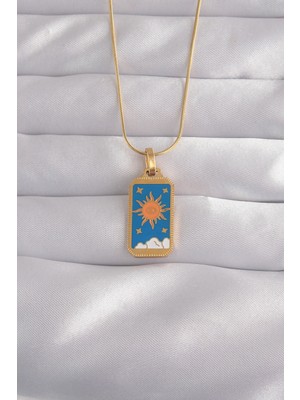 Ayder Timya 316L Çelik Gold Renk Mavi Mineli Güneş Model Tarot Kolye - TJ-BKO9026 TG/Tmya1395 213286