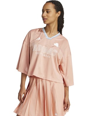 Adidas Tiro Cut 3 Stripes Oversized Jersey Kadın Pembe V Yaka Tişört