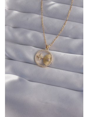 Ayder Timya 316L Çelik Zincir Gold Renk Zirkon Taşlı Yıldız Figürlü Oval Kolye - TJ-BKO9023 TG/Tmya1395 213272