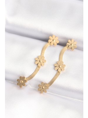 Ayder Timya 316L Çelik Gold Renk İtalyan Zincir Papatya Küpe - TJ-BKP8801 TG/Tmya1395 212184