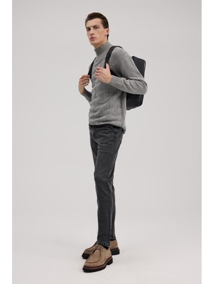 Jakamen Gri Slim Fit Tam Balıkçı Yaka  Desenli  Triko Kazak