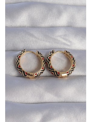 Ayder Timya Pirinç Gold Renk Siyah Etnik Desenli Halka Küpe - TJ-BKP9073 TG/TMYA1395 212696