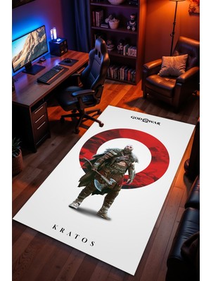 Charmbi God Of War Kratos Desenli Kaymaz Taban Makinede Yıkanabilir Gaming Oyuncu Gamer Genç Odası Halısı