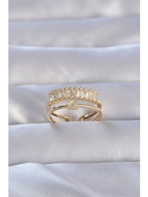 Ayder Timya Pirinç Gold Renk Zirkon Taşlı Baget Su Yolu Model Ayarlanabilir Yüzük - TJ-BYK3229 TG/Tmya1395 212739