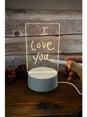 knoffer will dich nur... Neon Etkili LED Yazı Tahtalı Gece Lambası – 5V, 5 Led, Silgili Not Panosu