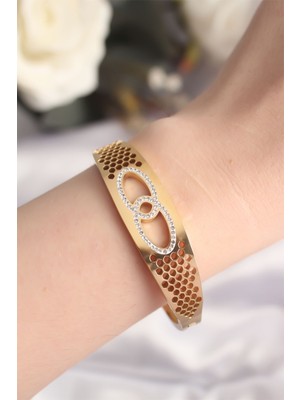 Ayder Timya 316L Çelik Gold Renk Zirkon Taşlı Kadın Kelepçe Bilezik - TJ-BB6022 TG/Tmya1395 212158