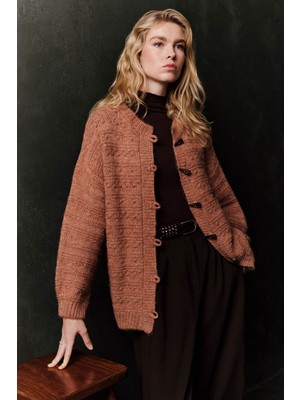 Manuka Geniş Düğmeli Triko Hırka Kiremit