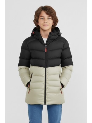 D1fference İçi Kürklü Cepli Kapüşonlu Jel Elyaflı Su ve Rügar Geçirmez Erkek Çocuk Kışlık Mont