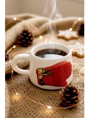 Eldiven Amore 24 K Altın Süslemeli El Yapımı Yılbaşı Hediyesi Seramik Double Kahve Fincanı, Mug, Kupa