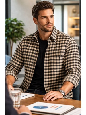 Varetta Erkek Siyah Kahverengi Kışlık Gömlek Geniş Kesim Gömlek