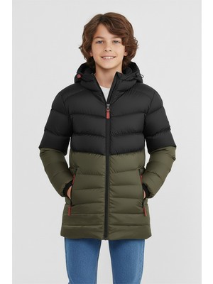 D1fference İçi Kürklü Cepli Kapüşonlu Jel Elyaflı Su ve Rügar Geçirmez Erkek Çocuk Kışlık Mont