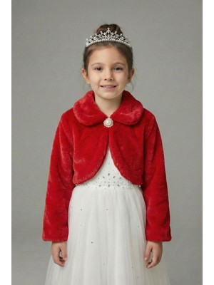 Mnk Baby & Kids Pelüş Uzun Kol Kız Çocuk Bolerosu Abiye Stil Kırmızı M00681 Özel Olay İçin Şık Tasarım
