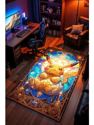 Charmbi Pokemon Desenli Kaymaz Taban Makinede Yıkanabilir Gaming Oyuncu Gamer Genç Odası Halısı