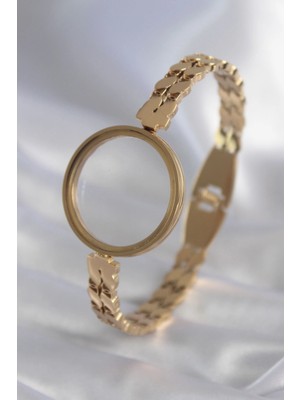 Calperia 316L Çelik Gold Renk Arpa Işleme Açılabilir Fanus Model Kadın Kelepçe