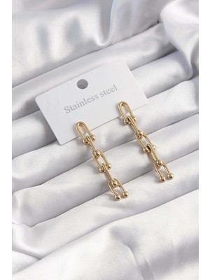 Calperia 316L Çelik Altın Renk Sallantılı Model Küpe