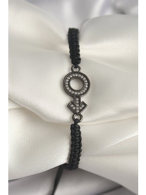 Calperia Pirinç Füme Renk Zirkon Taşlı Venüs Mars Asansörlü Makrome Model Kadın Bileklik