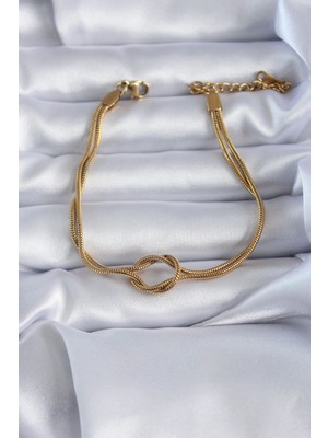Calperia 316L Çelik Gold Renk Düğüm Model Kadın Bileklik