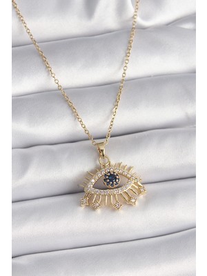 Calperia 316L Çelik Gold Renk Zincir Zirkon Taşlı Göz Model Kadın Yüzük