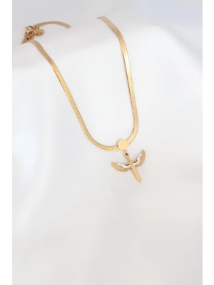 Calperia Mikail Figür Zirkon Taş Detay Gold Renk Çelik Italyan Zincir Kadın Kolye