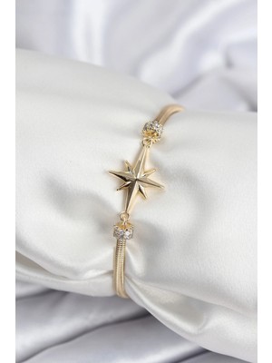 Calperia Pirinç Vıp Seri Gold Renk Kutup Yıldızı Model Kadın Bileklik
