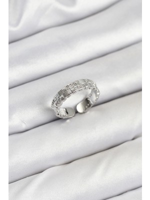 Calperia Pirinç Gümüş Renk Zirkon Taşlı Sırım Kadın Yüzük